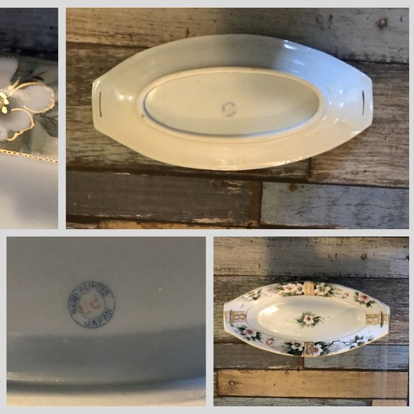 Japanese Cherry Blossom Vanity Tray Hand Painted  Raised Gold Trim Vtg - Picture 2 of 11